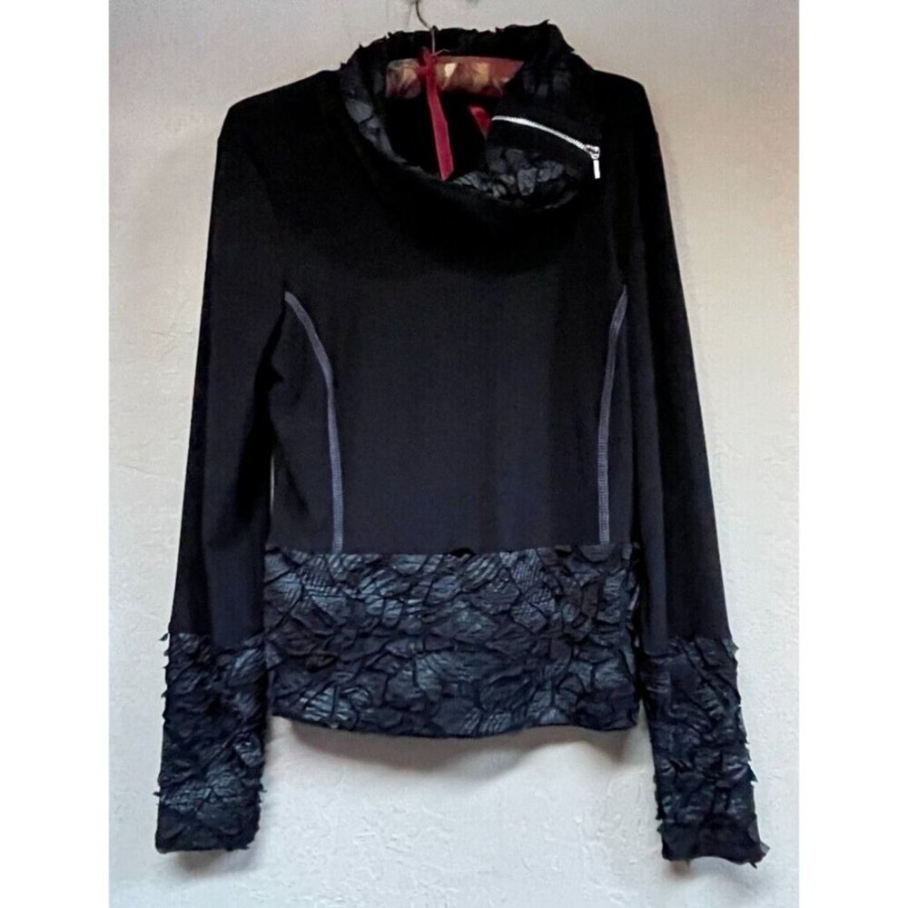 Michael Tyler Womens Black Long Sleeve Zip Cowl Neck Top Small Textured Pullover